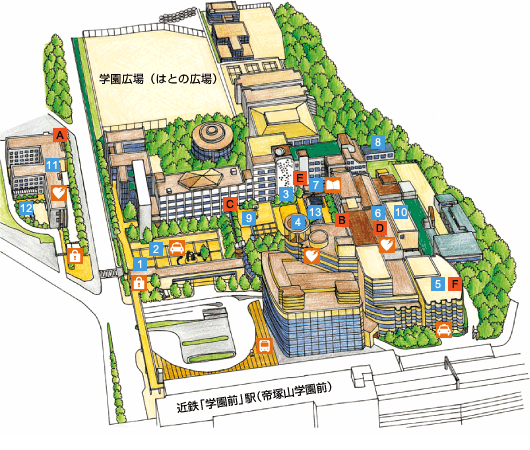 帝塚山大学　学園前キャンパスマップ